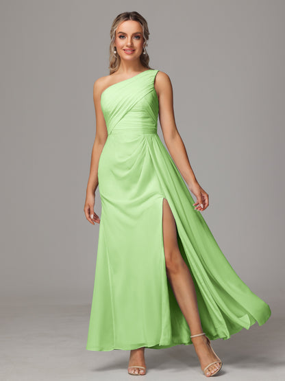 One Shoulder Floor Length Chiffon Bridesmaid Dress