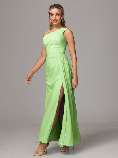 One Shoulder Floor Length Chiffon Bridesmaid Dress