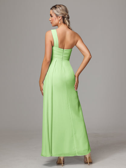 One Shoulder Floor Length Chiffon Bridesmaid Dress