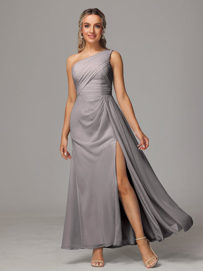 One Shoulder Floor Length Chiffon Bridesmaid Dress