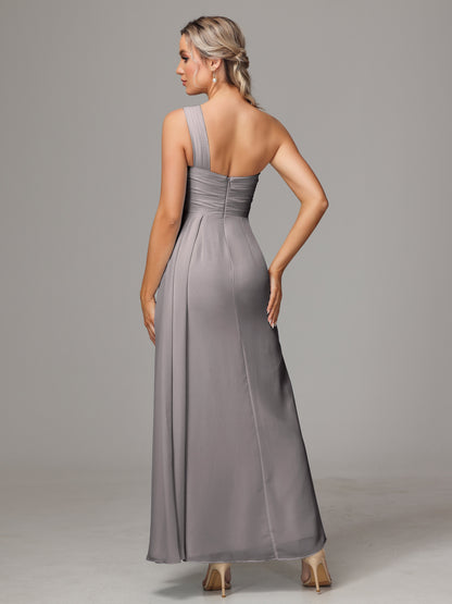 One Shoulder Floor Length Chiffon Bridesmaid Dress