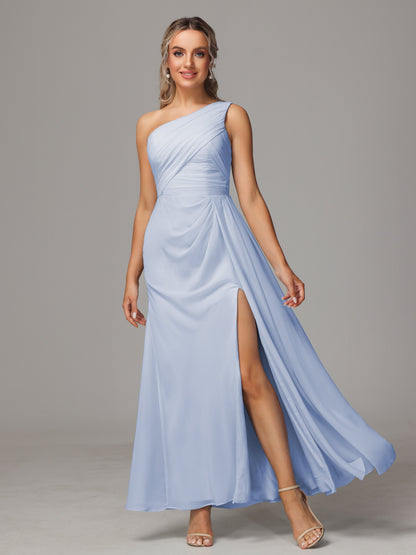 One Shoulder Floor Length Chiffon Bridesmaid Dress