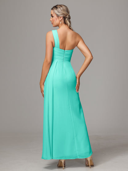 One Shoulder Floor Length Chiffon Bridesmaid Dress