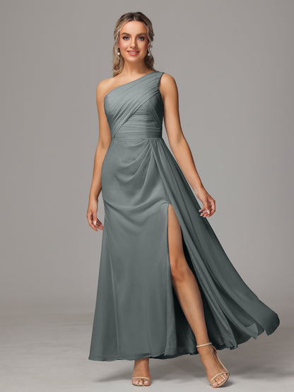 One Shoulder Floor Length Chiffon Bridesmaid Dress