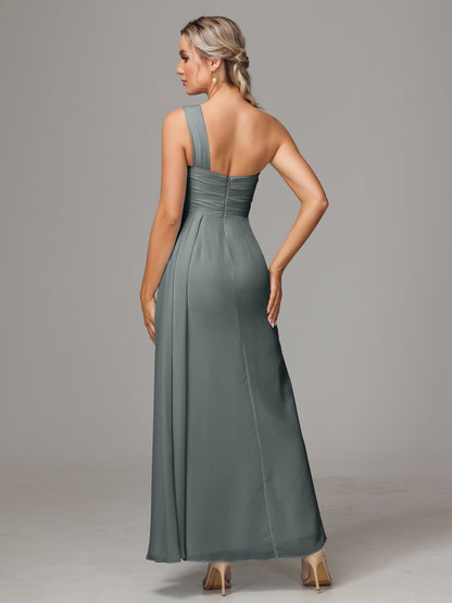 One Shoulder Floor Length Chiffon Bridesmaid Dress