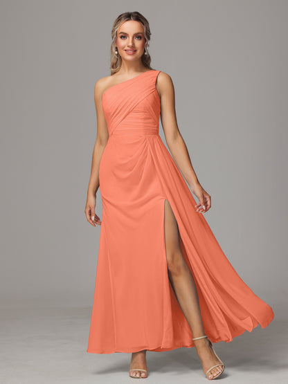 One Shoulder Floor Length Chiffon Bridesmaid Dress