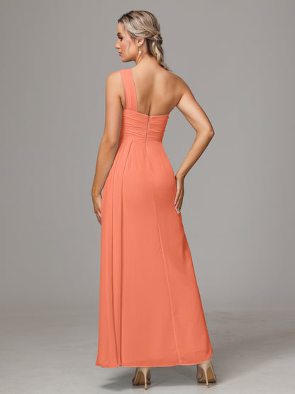 One Shoulder Floor Length Chiffon Bridesmaid Dress