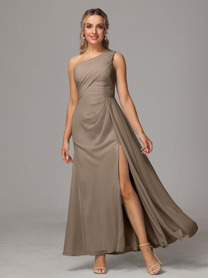 One Shoulder Floor Length Chiffon Bridesmaid Dress