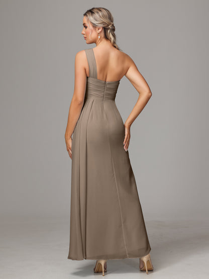 One Shoulder Floor Length Chiffon Bridesmaid Dress