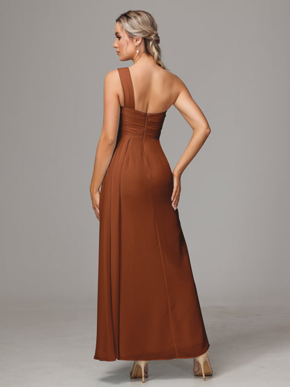 One Shoulder Floor Length Chiffon Bridesmaid Dress