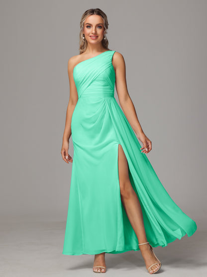 One Shoulder Floor Length Chiffon Bridesmaid Dress