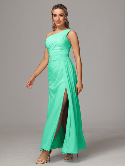 One Shoulder Floor Length Chiffon Bridesmaid Dress