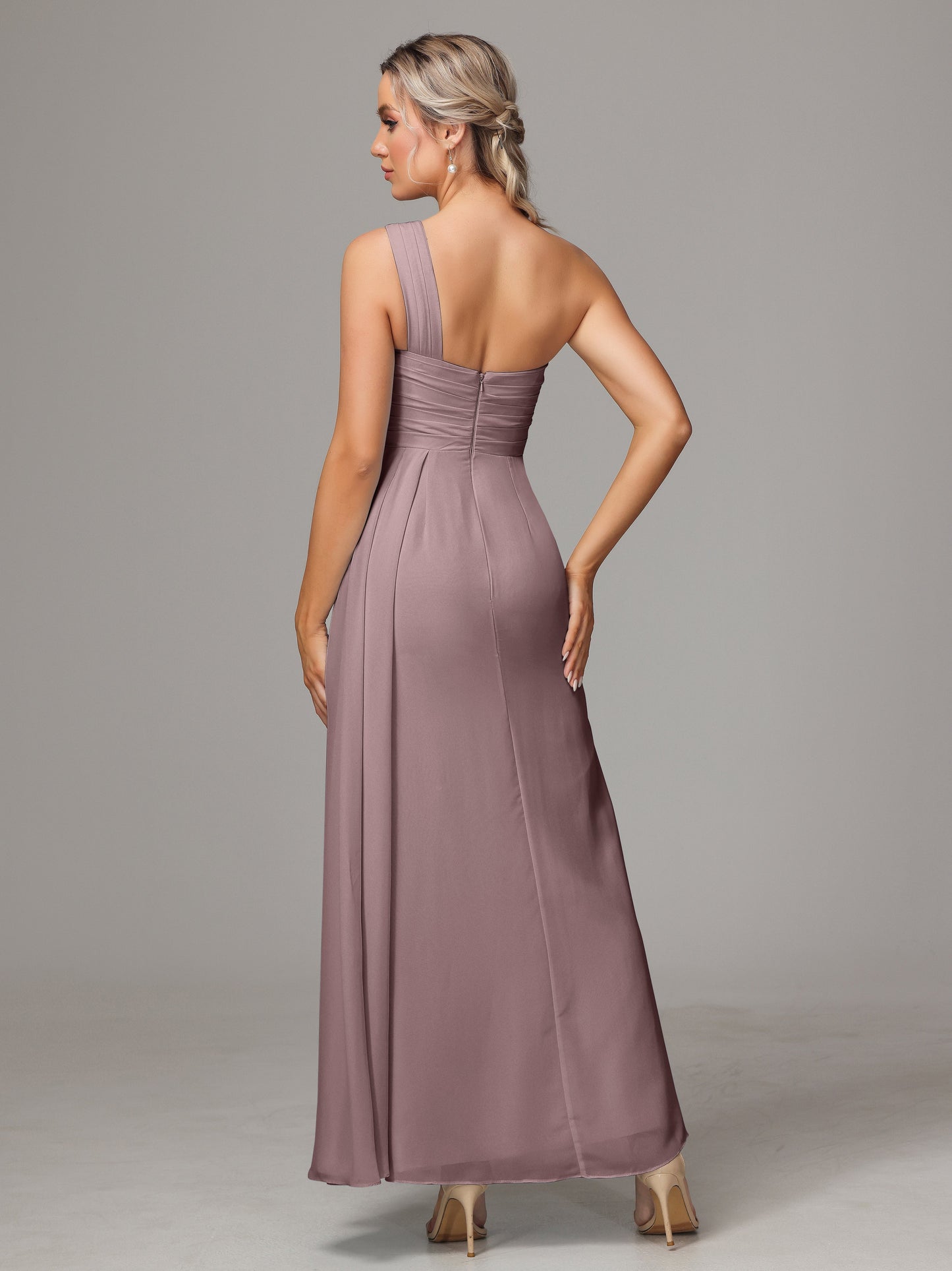 One Shoulder Floor Length Chiffon Bridesmaid Dress