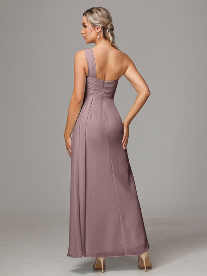 One Shoulder Floor Length Chiffon Bridesmaid Dress