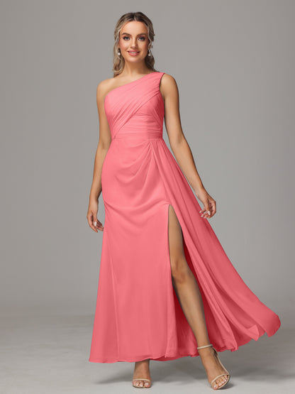 One Shoulder Floor Length Chiffon Bridesmaid Dress