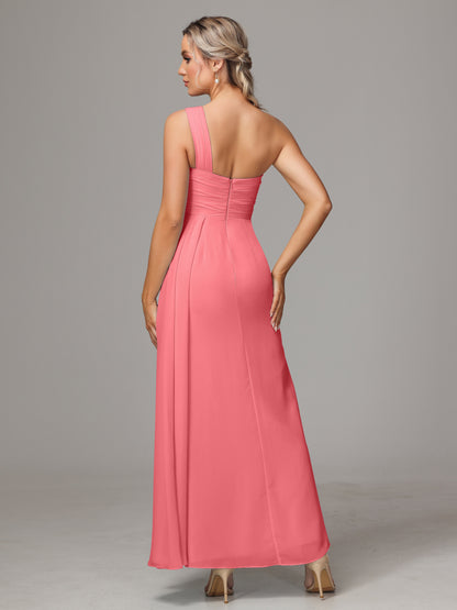 One Shoulder Floor Length Chiffon Bridesmaid Dress