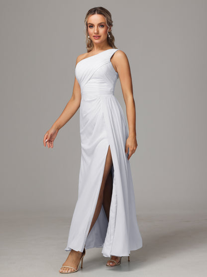 One Shoulder Floor Length Chiffon Bridesmaid Dress