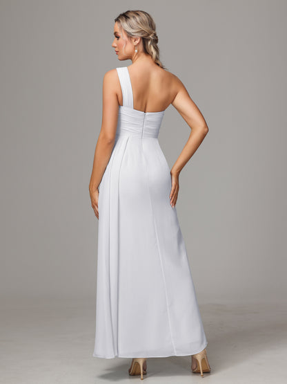 One Shoulder Floor Length Chiffon Bridesmaid Dress