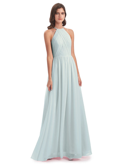 Mackenzie Halter Keyhole Lace Long Bridesmaid Dresses