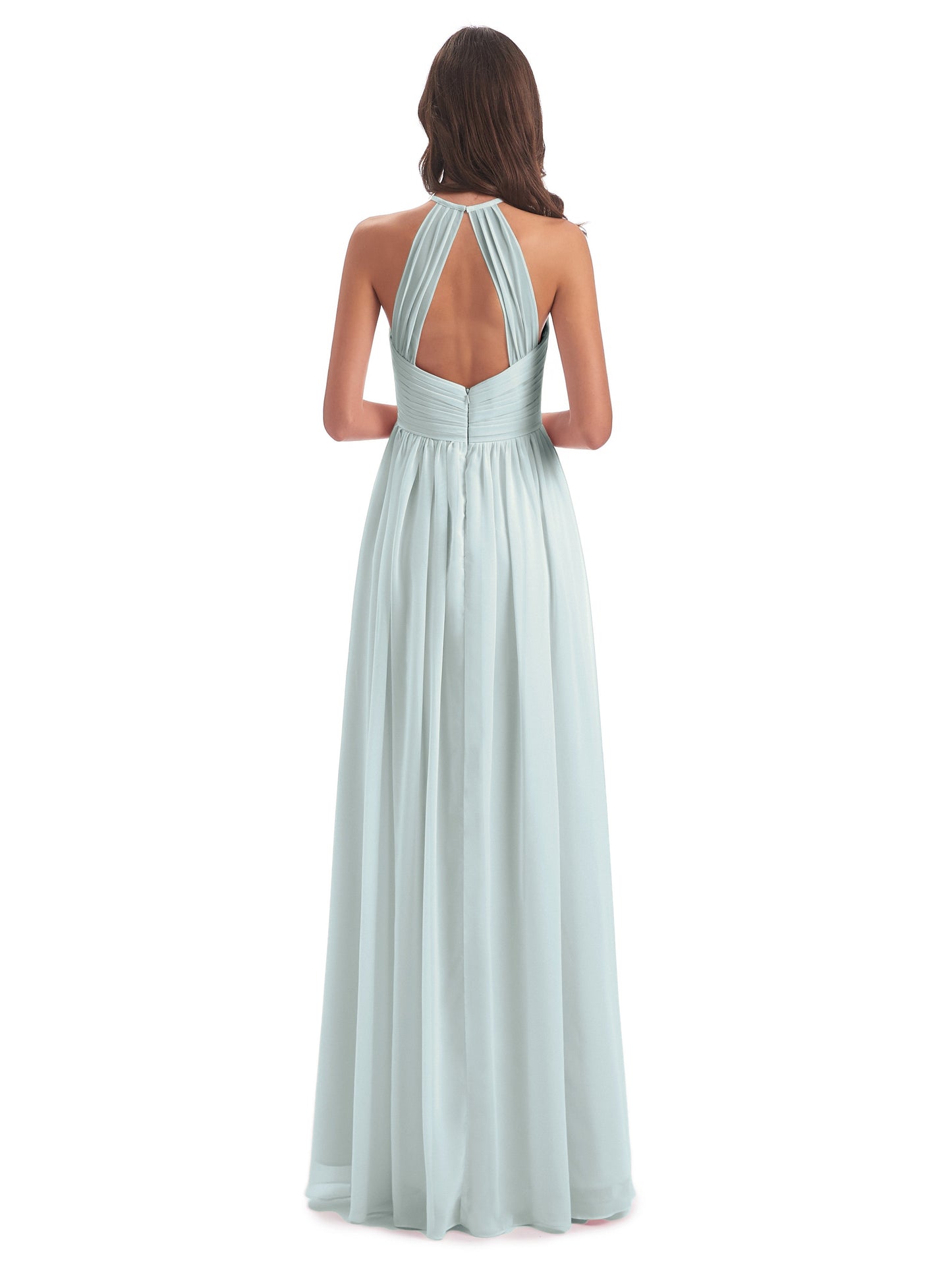 Mackenzie Halter Keyhole Lace Long Bridesmaid Dresses