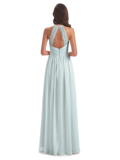 Mackenzie Halter Keyhole Lace Long Bridesmaid Dresses