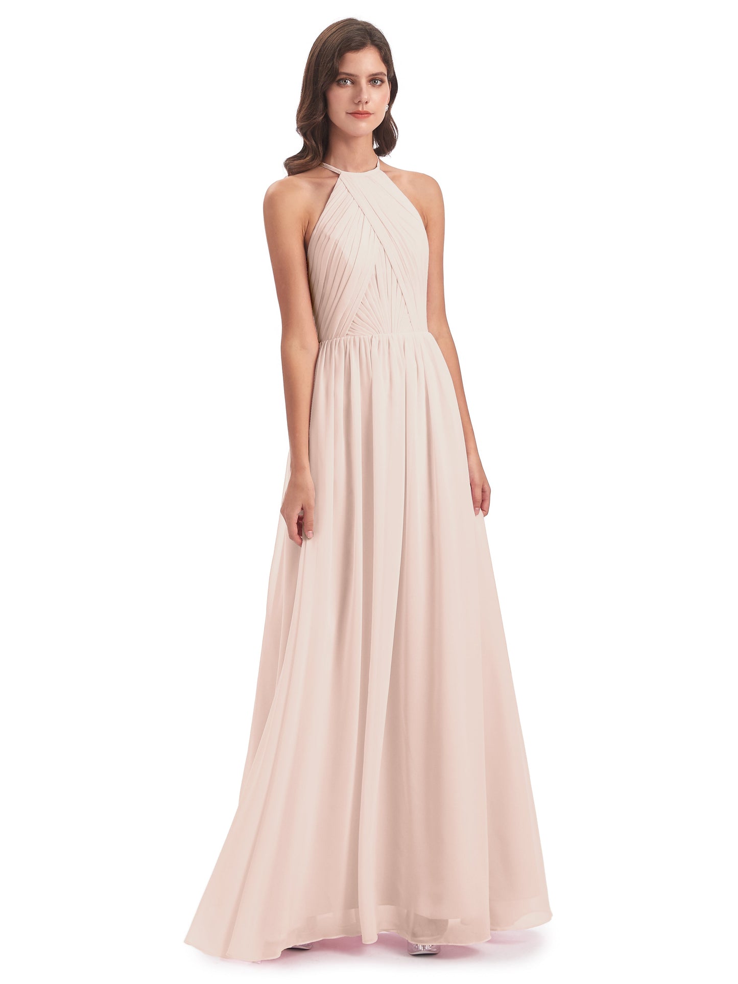 Mackenzie Halter Keyhole Lace Long Bridesmaid Dresses