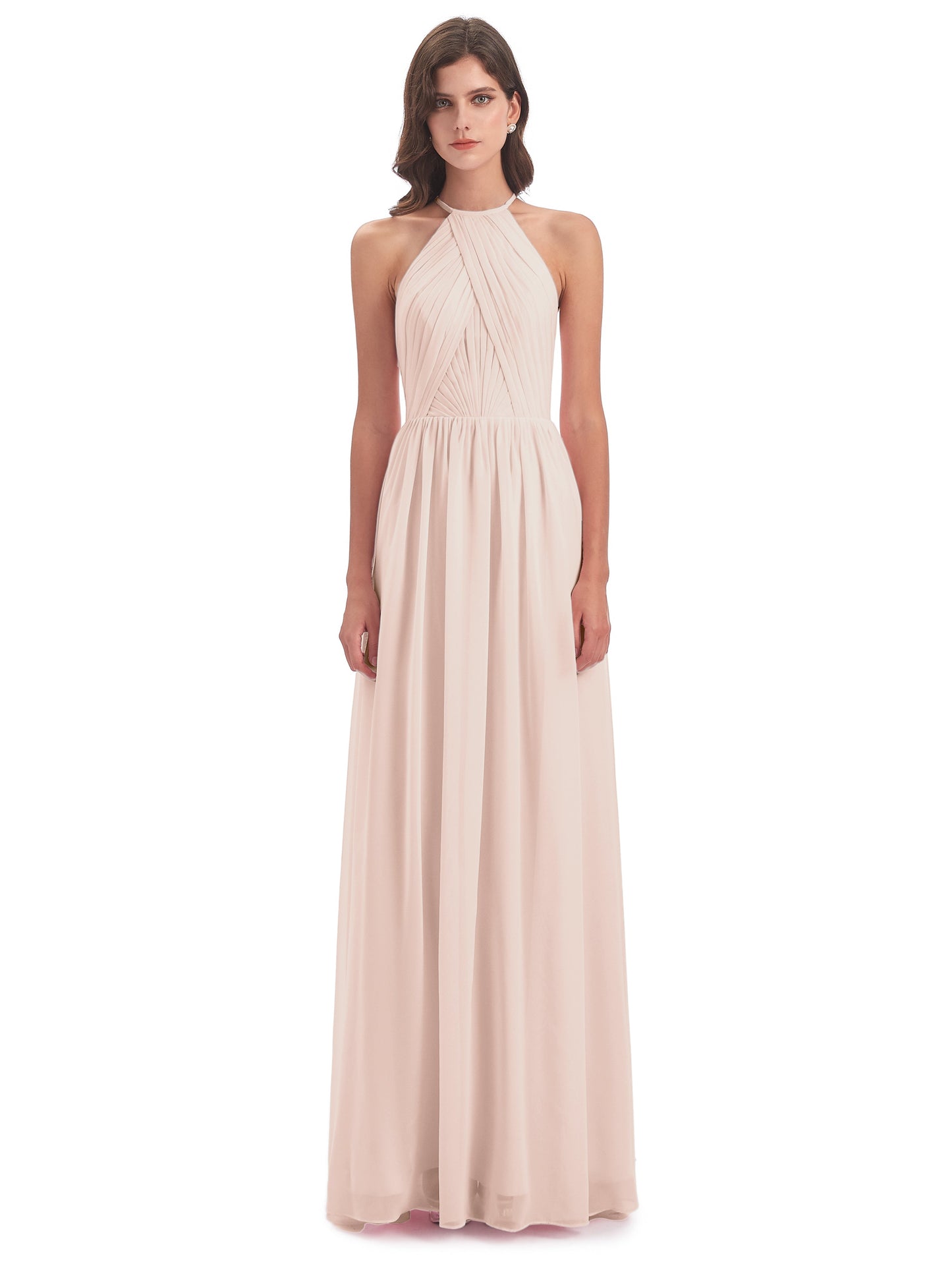 Mackenzie Halter Keyhole Lace Long Bridesmaid Dresses