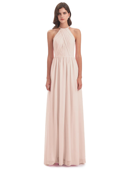 Mackenzie Halter Keyhole Lace Long Bridesmaid Dresses