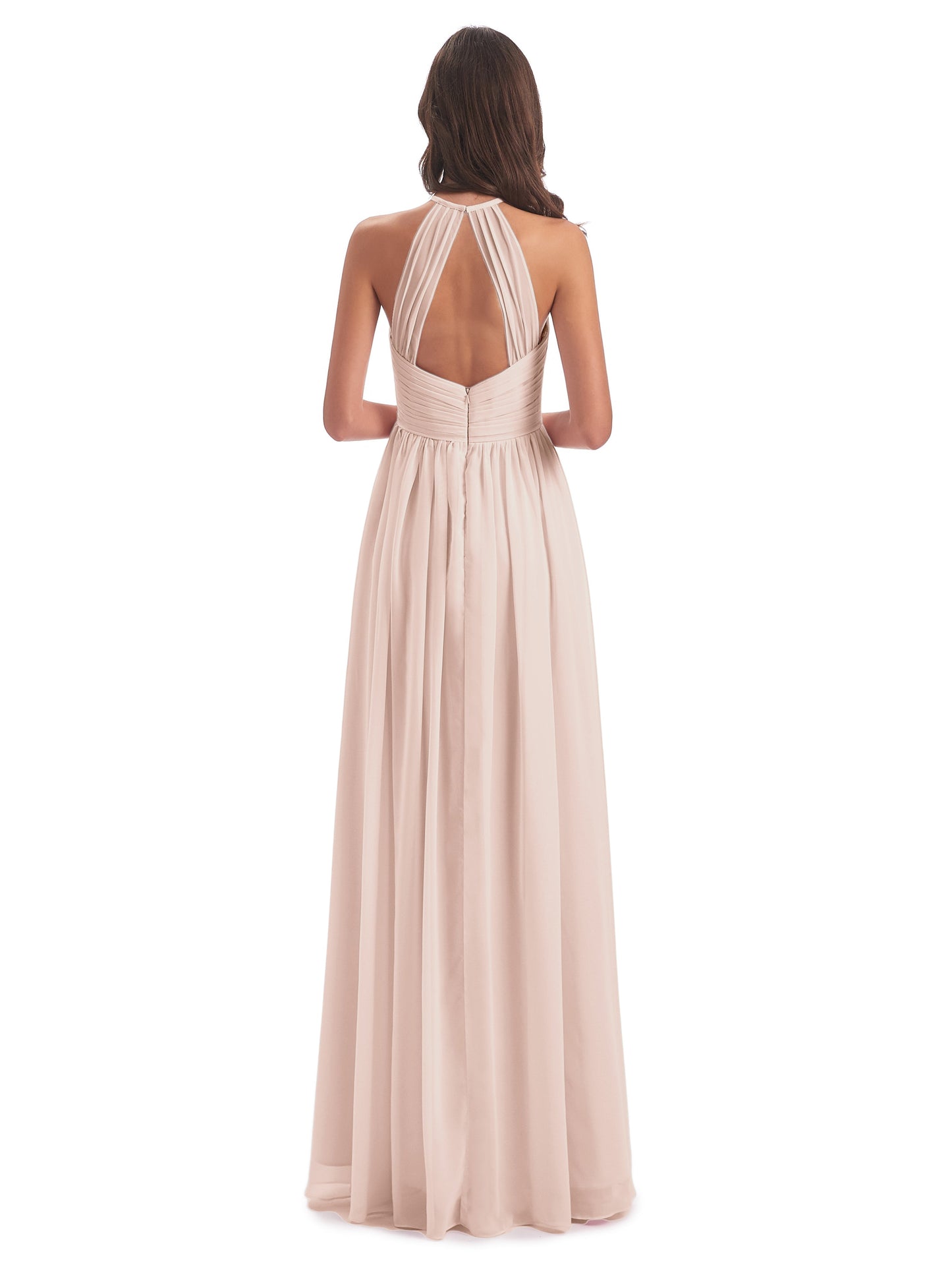 Mackenzie Halter Keyhole Lace Long Bridesmaid Dresses