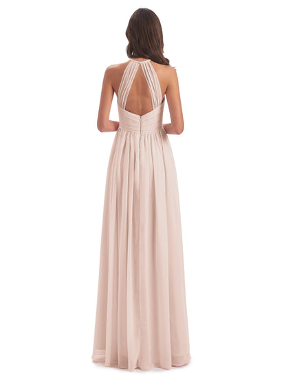 Mackenzie Halter Keyhole Lace Long Bridesmaid Dresses