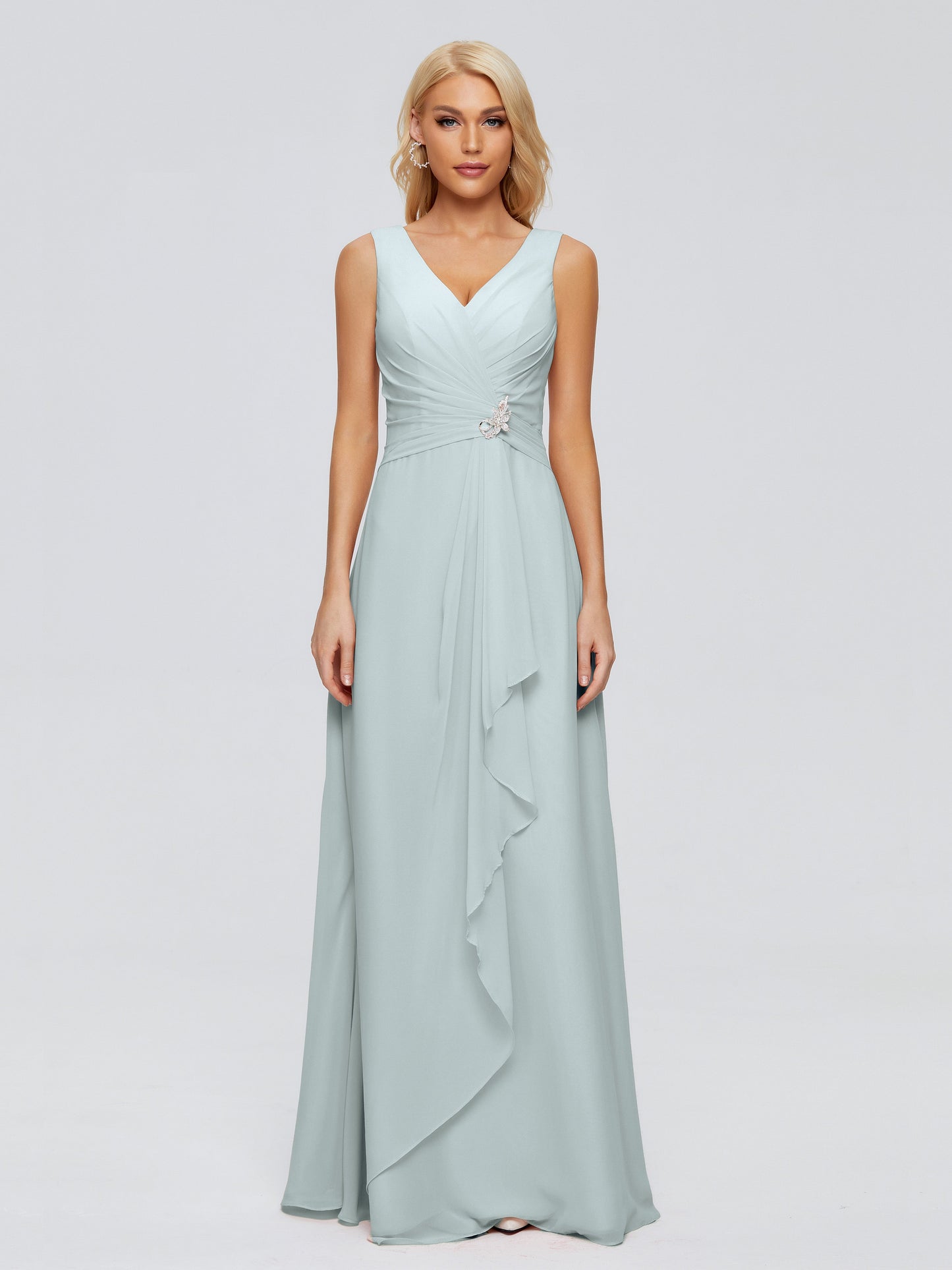Maria V Neck Sleeveless Chiffon Bridesmaid Dresses