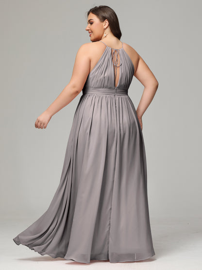 Floor Length Halter Plus Size Split Chiffon Bridesmaid Dresses