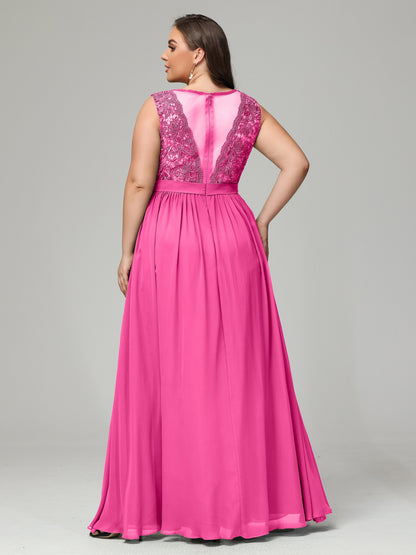 A-Line Bateau Plus Size Chiffon Bridesmaid Dresses