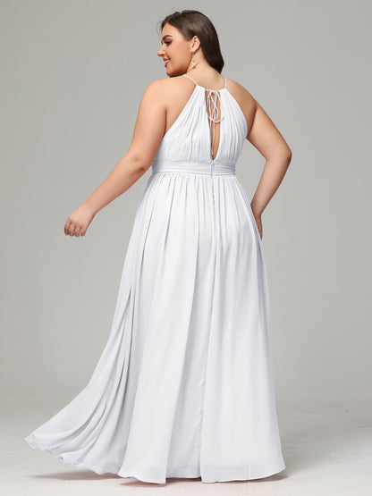 Floor Length Halter Plus Size Split Chiffon Bridesmaid Dresses