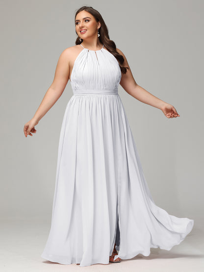 Floor Length Halter Plus Size Split Chiffon Bridesmaid Dresses