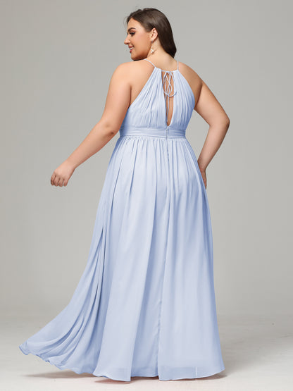Floor Length Halter Plus Size Split Chiffon Bridesmaid Dresses