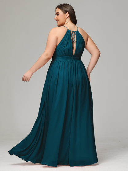 Floor Length Halter Plus Size Split Chiffon Bridesmaid Dresses