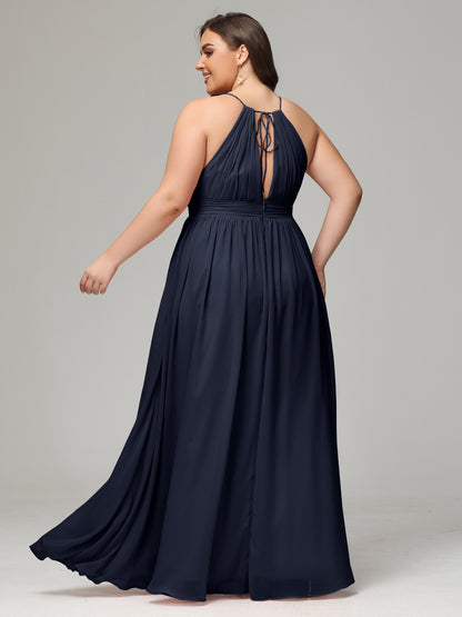 Floor Length Halter Plus Size Split Chiffon Bridesmaid Dresses