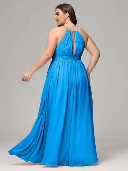 Floor Length Halter Plus Size Split Chiffon Bridesmaid Dresses