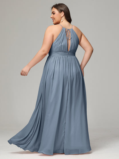 Floor Length Halter Plus Size Split Chiffon Bridesmaid Dresses