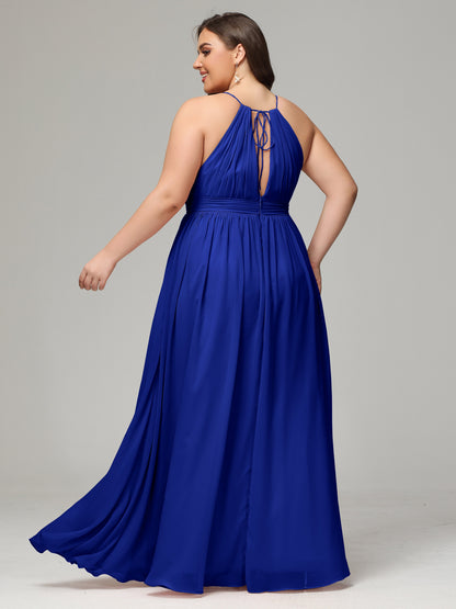 Floor Length Halter Plus Size Split Chiffon Bridesmaid Dresses