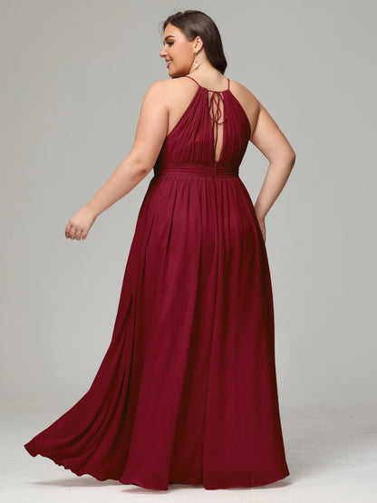 Floor Length Halter Plus Size Split Chiffon Bridesmaid Dresses