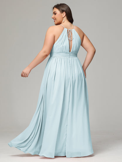 Floor Length Halter Plus Size Split Chiffon Bridesmaid Dresses