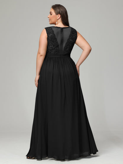 A-Line Bateau Plus Size Chiffon Bridesmaid Dresses