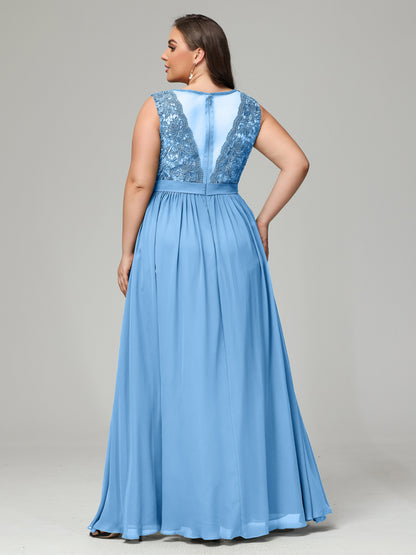 A-Line Bateau Plus Size Chiffon Bridesmaid Dresses