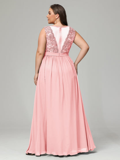 A-Line Bateau Plus Size Chiffon Bridesmaid Dresses