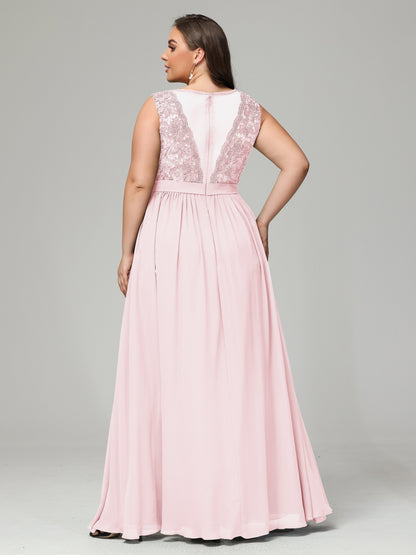 A-Line Bateau Plus Size Chiffon Bridesmaid Dresses