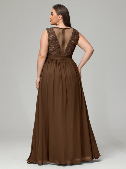 A-Line Bateau Plus Size Chiffon Bridesmaid Dresses