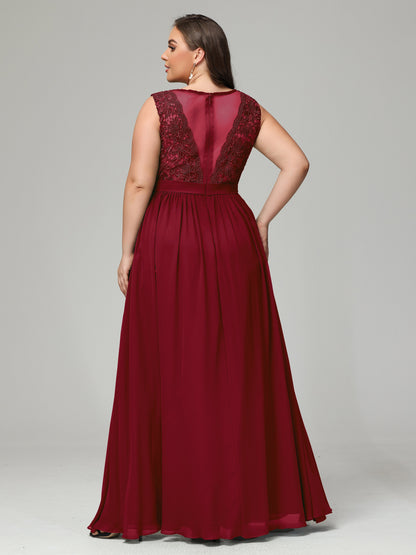 A-Line Bateau Plus Size Chiffon Bridesmaid Dresses