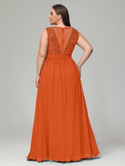 A-Line Bateau Plus Size Chiffon Bridesmaid Dresses